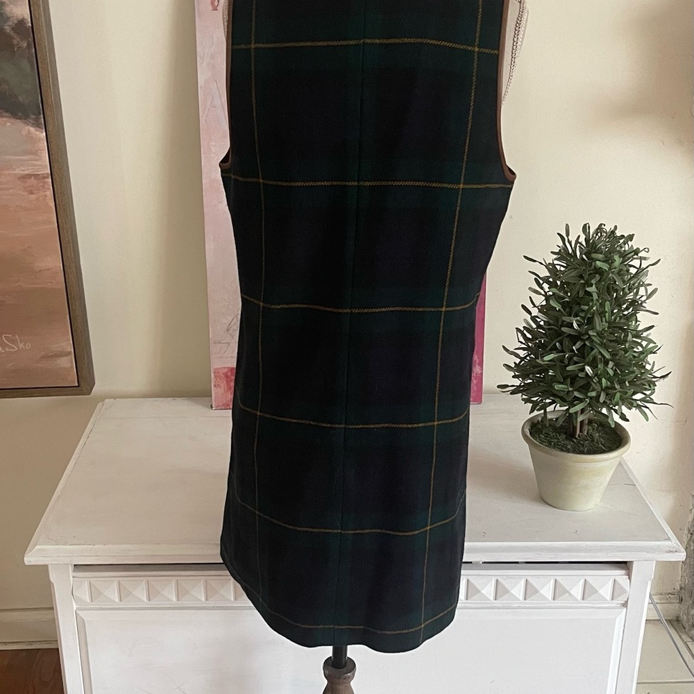 Ralph Lauren Navy and Green Plaid Jumper with Leather Accents - Picture 2 of 7